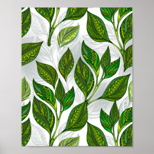 Seamless Pattern with Green Tea Leaves Poster