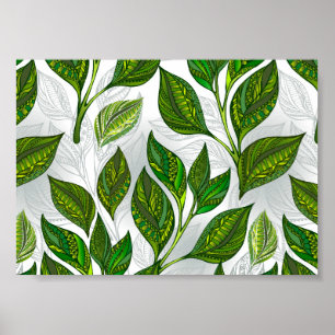 Seamless Pattern with Green Tea Leaves Poster