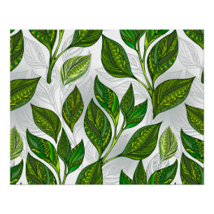 Seamless Pattern with Green Tea Leaves Poster