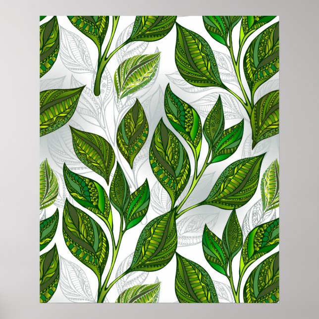 Seamless Pattern with Green Tea Leaves Poster (Front)