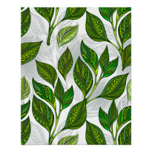 Seamless Pattern with Green Tea Leaves Poster