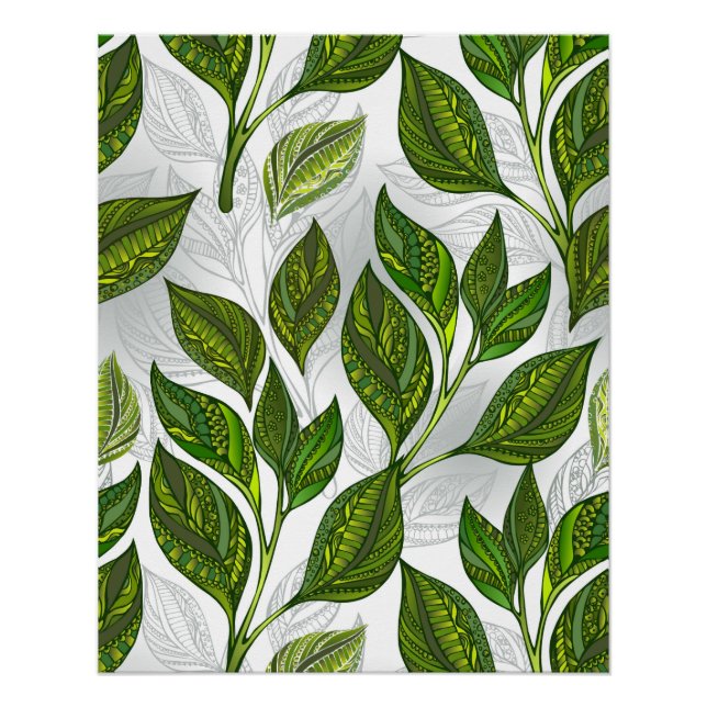 Seamless Pattern with Green Tea Leaves Poster (Front)