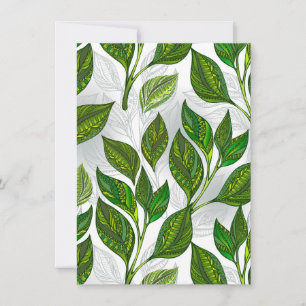 Seamless Pattern with Green Tea Leaves Save The Date