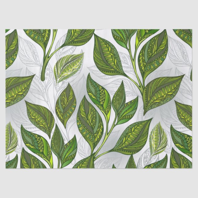 Seamless Pattern with Green Tea Leaves Tissue Paper (Front)