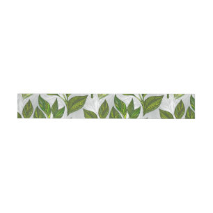 Seamless Pattern with Green Tea Leaves Wraparound Address Label