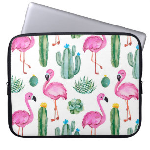 Seamless pattern with green watercolor cactus, suc laptop sleeve