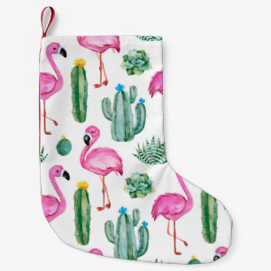 Seamless pattern with green watercolor cactus, suc small christmas stocking