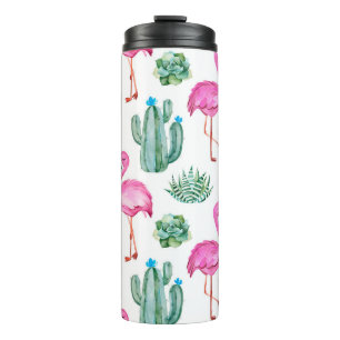 Seamless pattern with green watercolor cactus, suc thermal tumbler