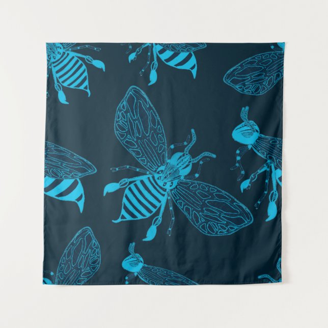 Seamless pattern with hand drawn bees. Fashion ill Tapestry (Front)