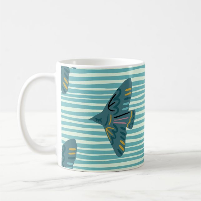 Seamless pattern with hand drawn bird vraetive sil coffee mug (Left)