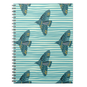 Seamless pattern with hand drawn bird vraetive sil notebook