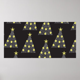 Seamless pattern with hand drawn Christmas trees i Poster