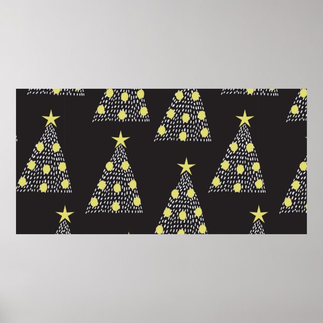 Seamless pattern with hand drawn Christmas trees i Poster (Front)