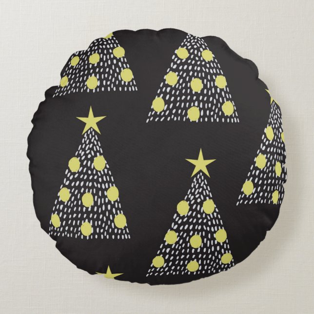 Seamless pattern with hand drawn Christmas trees i Round Cushion (Front)