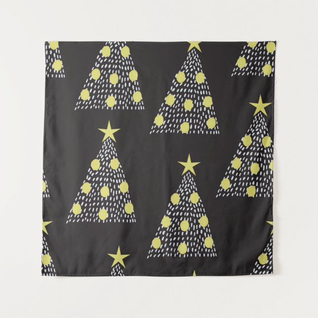 Seamless pattern with hand drawn Christmas trees i Tapestry (Front)
