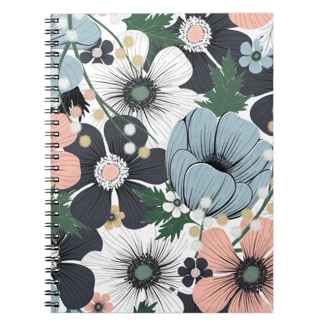 Seamless pattern with hand-drawn delicate flowers. notebook (Front)