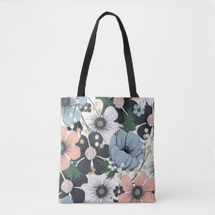 Seamless pattern with hand-drawn delicate flowers. tote bag