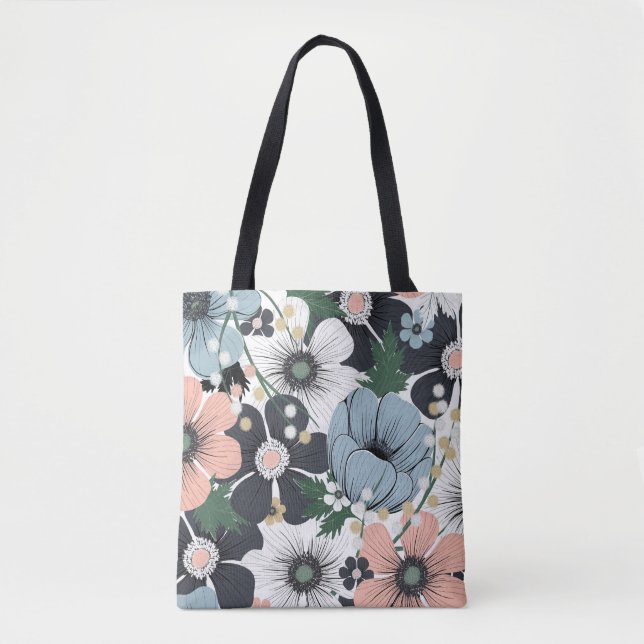 Seamless pattern with hand-drawn delicate flowers. tote bag (Front)
