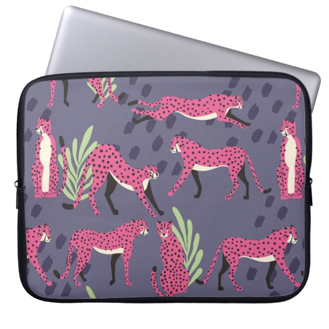 Seamless pattern with hand drawn exotic big cat pi laptop sleeve (Front)