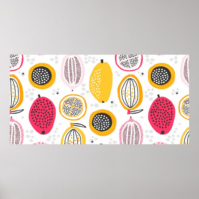 Seamless pattern with hand drawn exotic fruits. Ab Poster (Front)