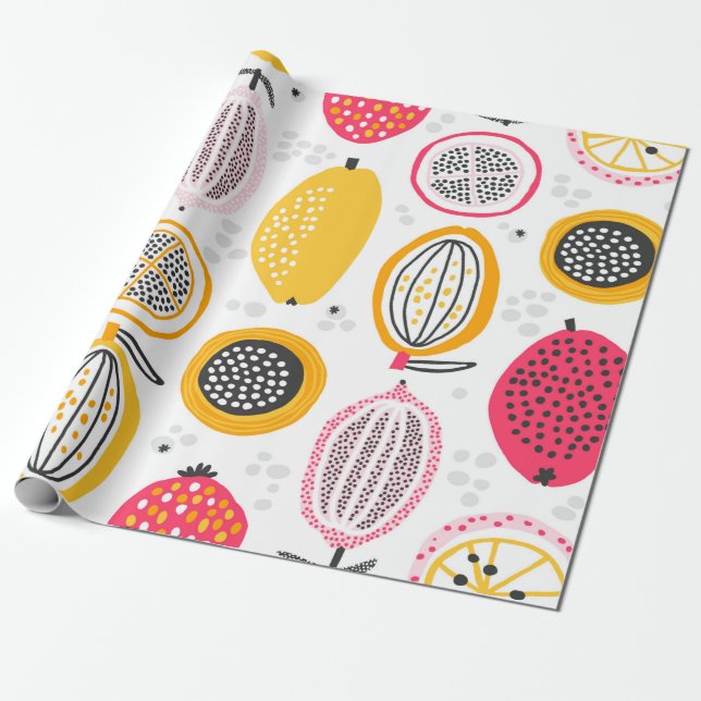 Seamless pattern with hand drawn exotic fruits. Ab Wrapping Paper (Unrolled)