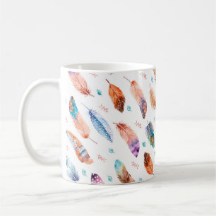 Seamless pattern with hand drawn feathers on white coffee mug