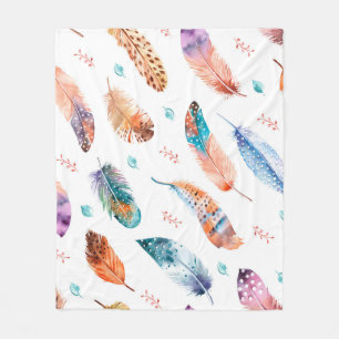 Seamless pattern with hand drawn feathers on white fleece blanket
