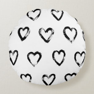 Seamless pattern with hand drawn heart round cushion