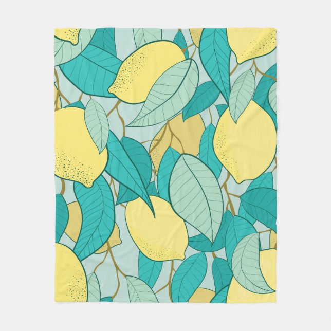 seamless pattern with hand drawn lemon garden fleece blanket (Front)