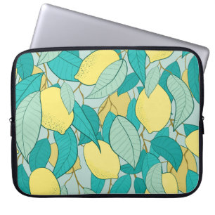 seamless pattern with hand drawn lemon garden laptop sleeve