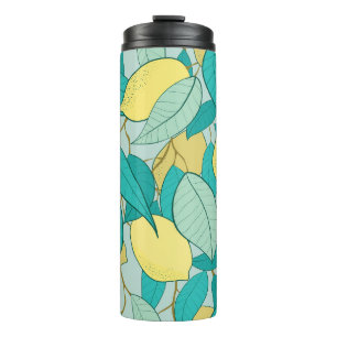seamless pattern with hand drawn lemon garden thermal tumbler