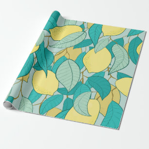 seamless pattern with hand drawn lemon garden wrapping paper