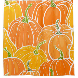 Seamless pattern with hand drawn pumpkin in cartoo shower curtain