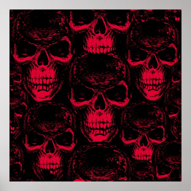 Seamless pattern with hand-drawn sinister human sk poster (Front)