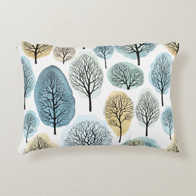 Seamless pattern with hand drawn trees and waterco decorative cushion (Front)