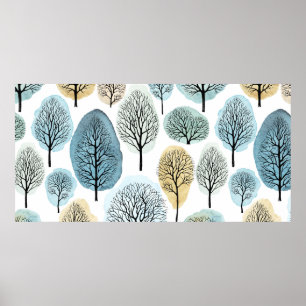 Seamless pattern with hand drawn trees and waterco poster