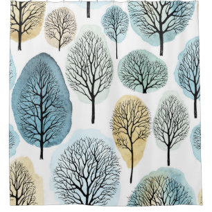 Seamless pattern with hand drawn trees and waterco shower curtain
