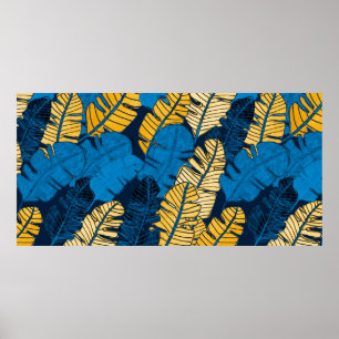 Seamless pattern with hand drawn tropical leaves. poster