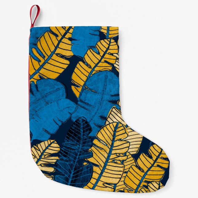 Seamless pattern with hand drawn tropical leaves.  small christmas stocking (Front)