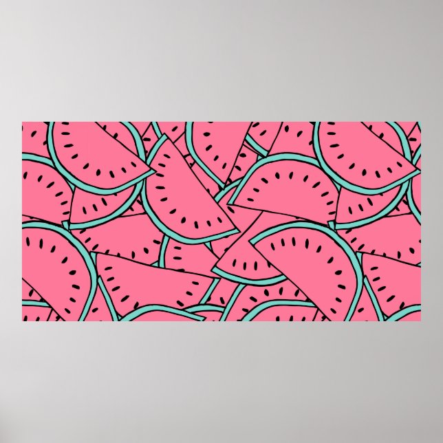 Seamless pattern with hand drawn watermelons.  poster (Front)