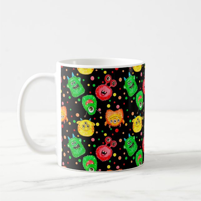 Seamless pattern with hand painted watercolor cute coffee mug (Left)