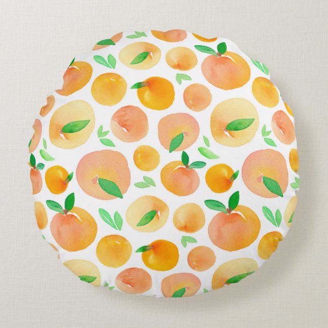 Seamless pattern with hand painted watercolor peac round cushion (Front)