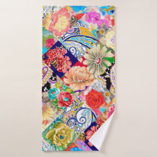 Seamless pattern with hand sketched lemon branches bath towel