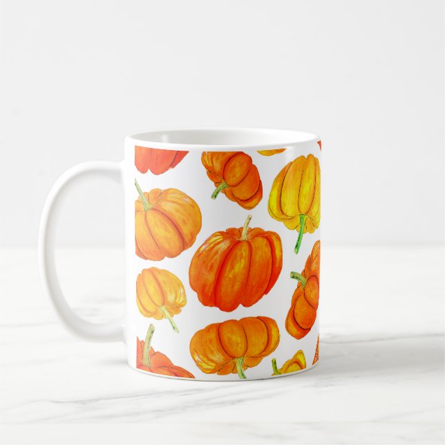 Seamless pattern with handdrawn watercolor orange  coffee mug (Left)