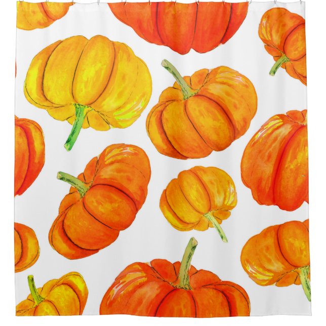 Seamless pattern with handdrawn watercolor orange  shower curtain (Front)