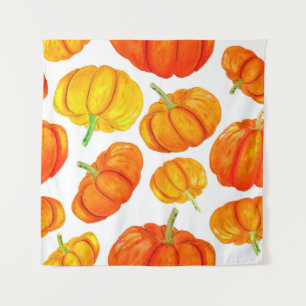 Seamless pattern with handdrawn watercolor orange tapestry