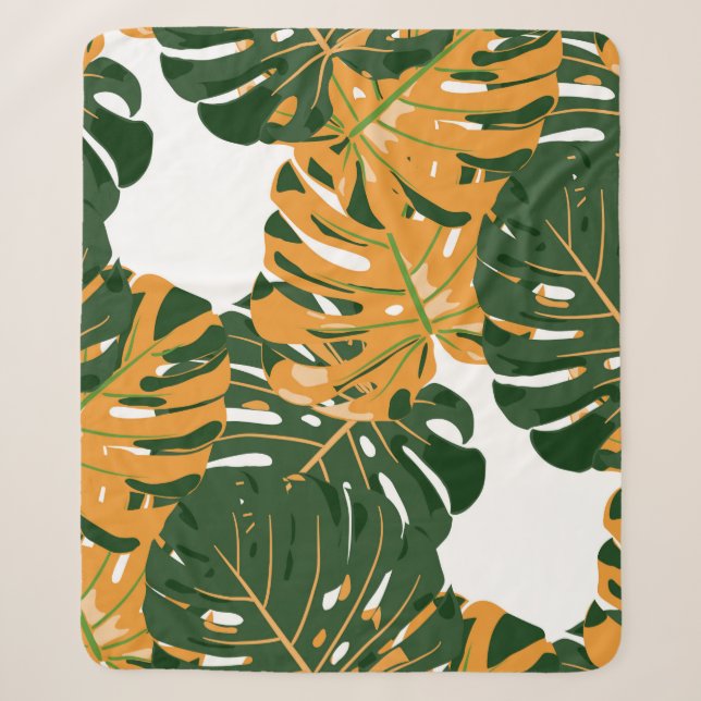 Seamless Pattern with Hawaiian Rainforest. Retro C Sherpa Blanket (Front)