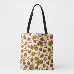 Seamless pattern with hazelnut leaves and acorns. tote bag