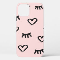 Seamless pattern with hearts and closed eyes