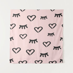 Seamless pattern with hearts and closed eyes tapestry